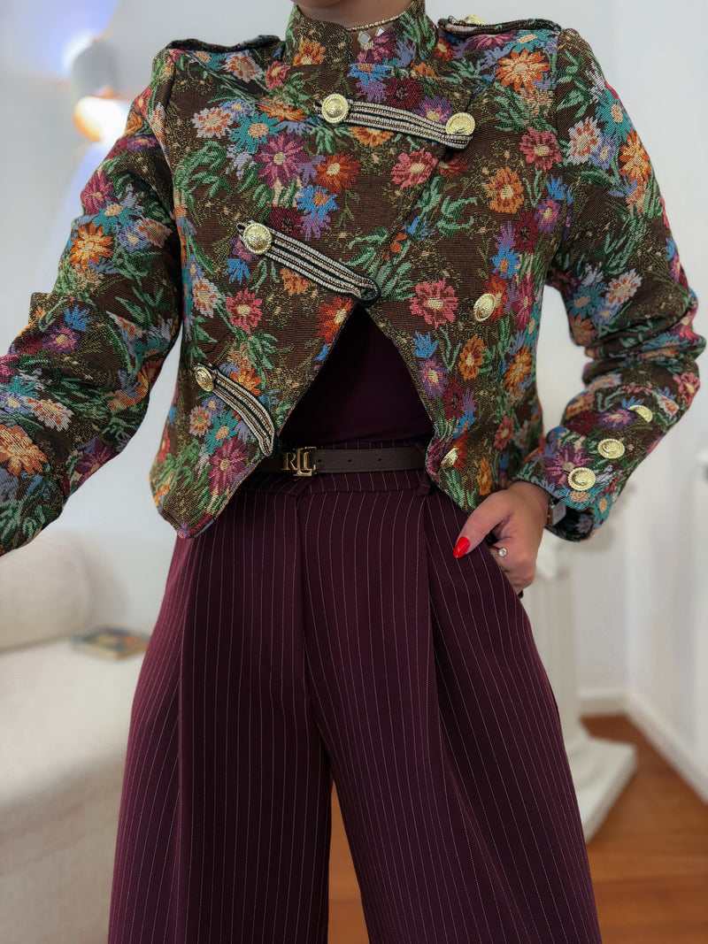 Casaco Militar Feminino em Jacquard Floral