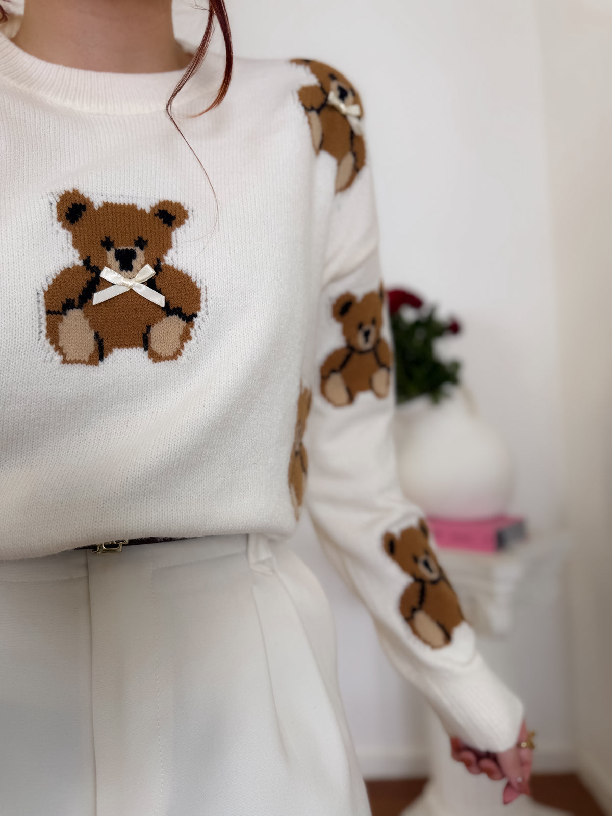 Camisola de malha com ursinhos e laços
