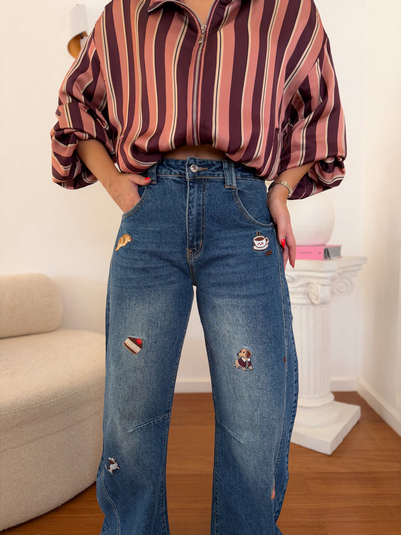 Jeans Barrel com bordados