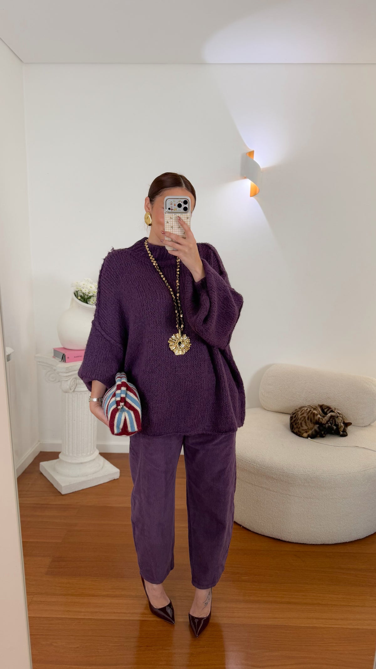 Camisola de malha com meia gola