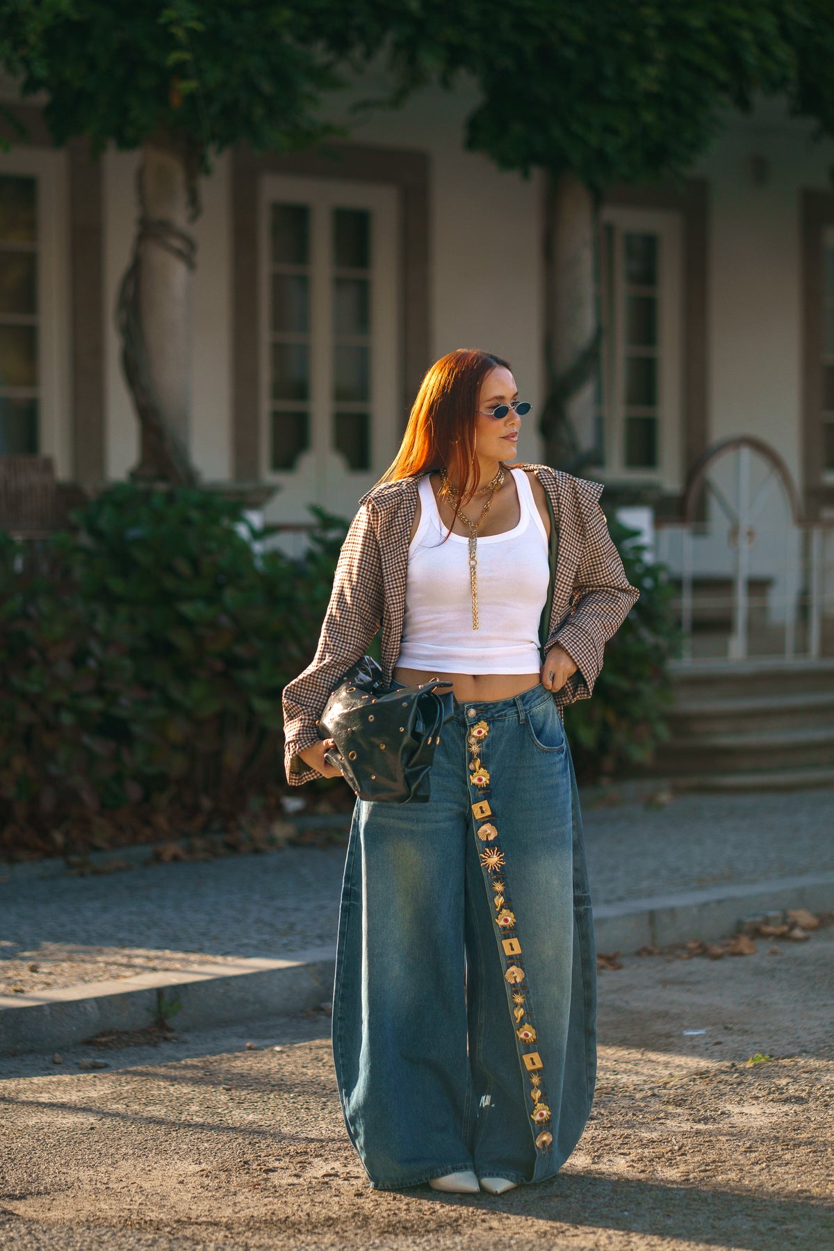 Jeans balloon Ginevra com alfinetes