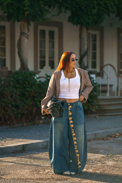 Jeans balloon Ginevra com alfinetes