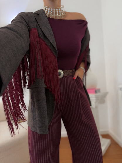 Blazer Príncipe de Gales com franjas bordeaux