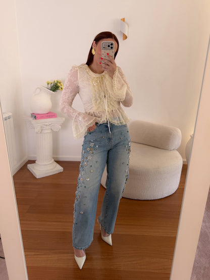 Balloon Fit jeans com pedraria