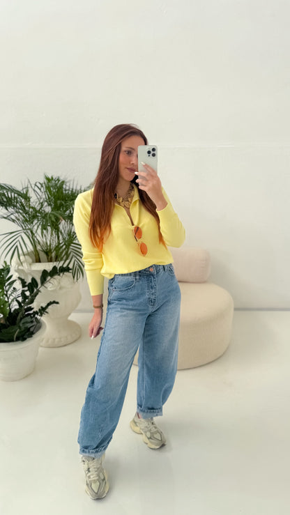 Camisola de malha com gola polo