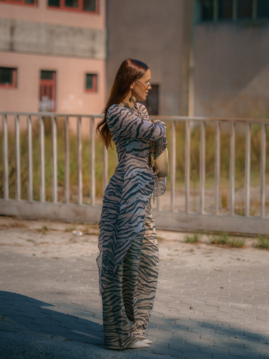 Pantalon large Mochy à motif tigre avec lien à la taille