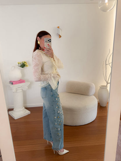 Balloon Fit jeans com pedraria