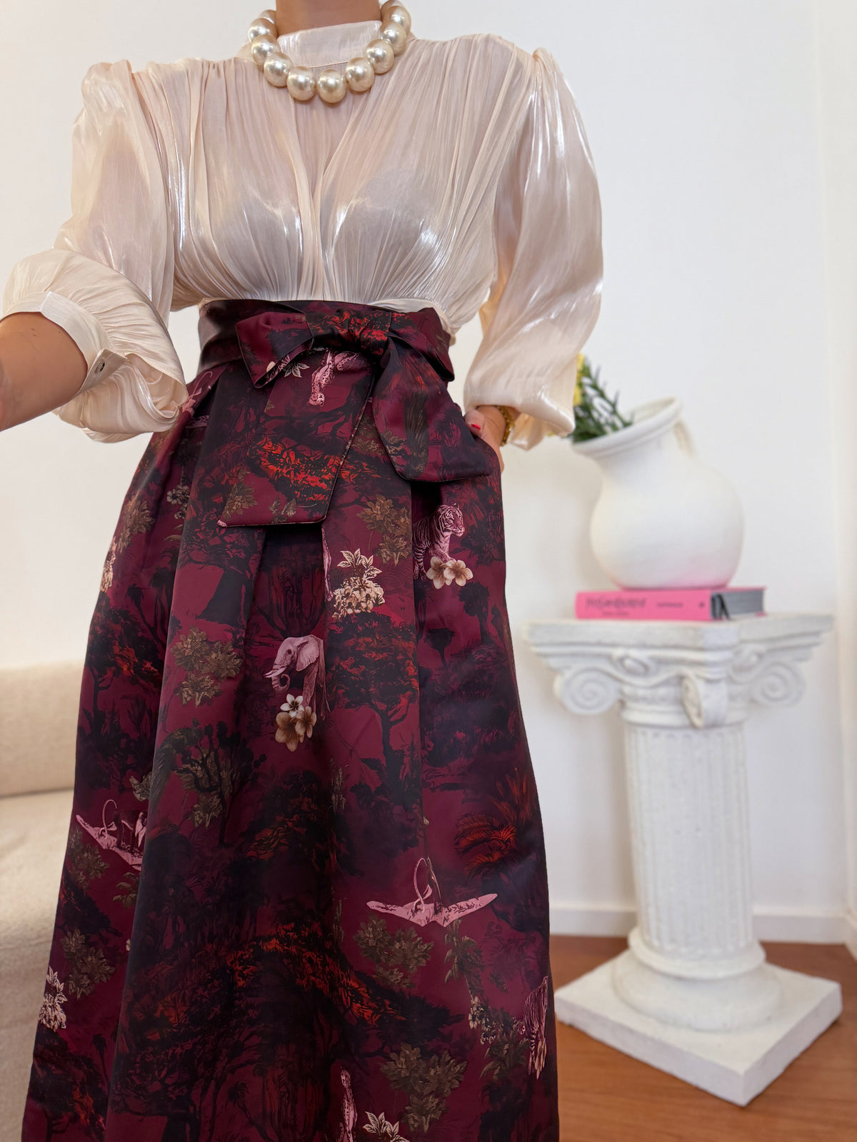 Saia Midi Safari Bordeaux com Laço