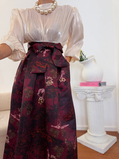 Saia Midi Safari Bordeaux com Laço