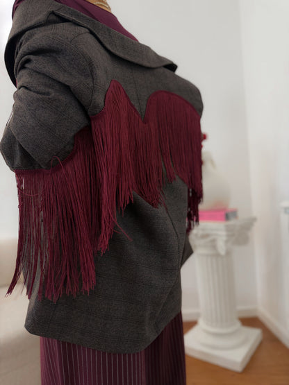 Blazer Príncipe de Gales com franjas bordeaux