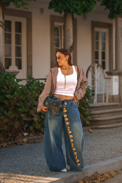 Jeans balloon Ginevra com alfinetes