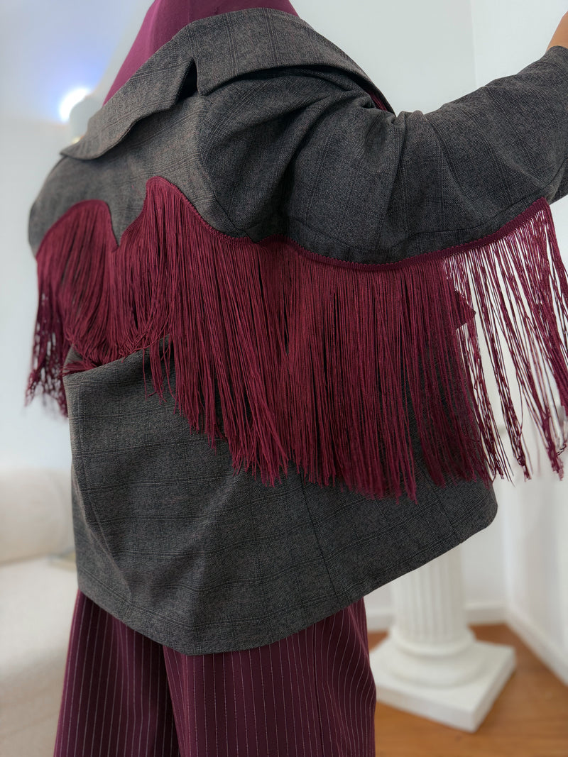 Blazer Príncipe de Gales com franjas bordeaux