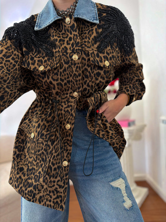 Trench imbottito con stampa animalier