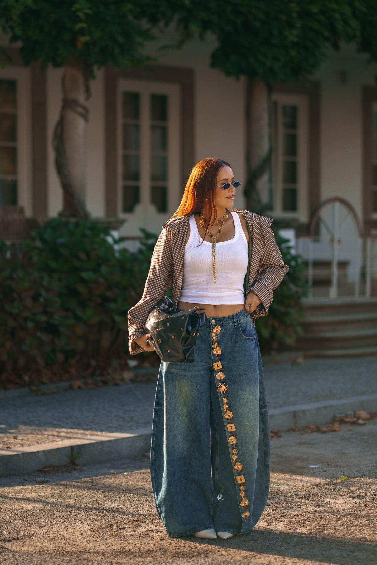 Jeans balloon Ginevra com alfinetes