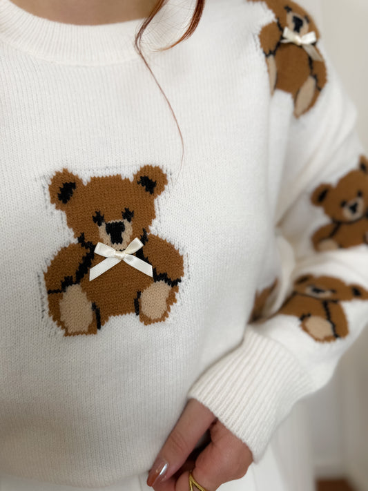 Pull en maille avec petits ours et nœuds