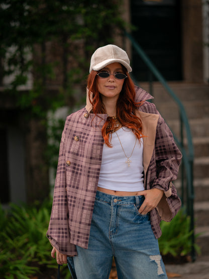 Abrigo reversible con estampado de cuadros vichy
