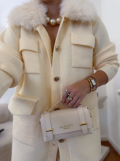 Cardigan com gola de pêlo removível