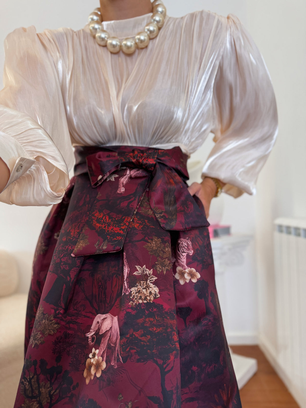 Saia Midi Safari Bordeaux com Laço