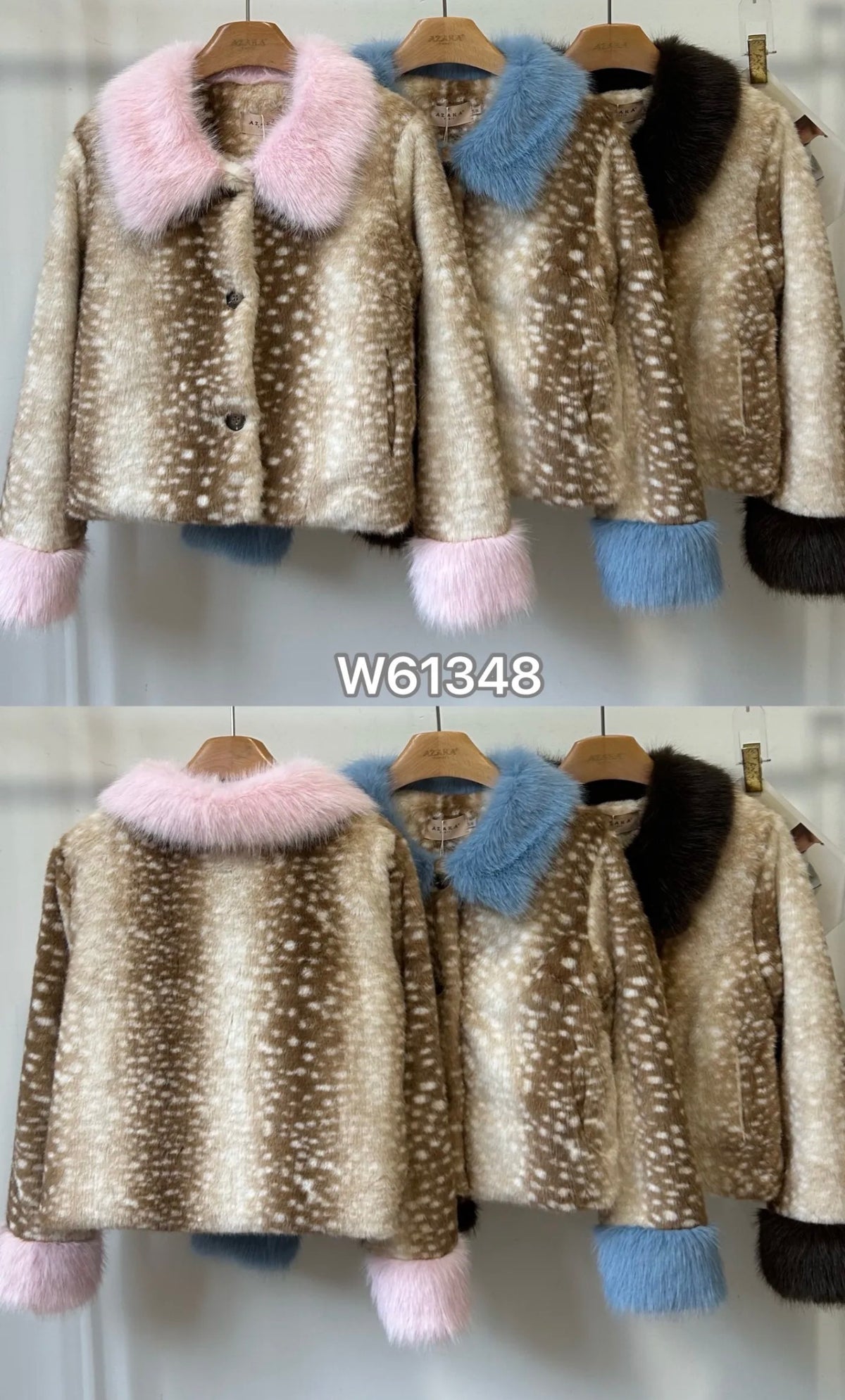Cappotto con stampa Bambi, collo e polsini a contrasto