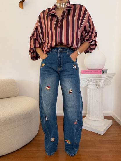 Jeans Barrel com bordados