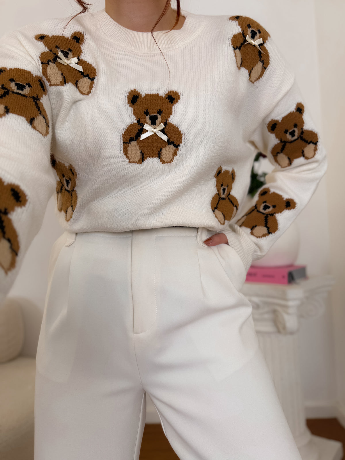 Camisola de malha com ursinhos e laços