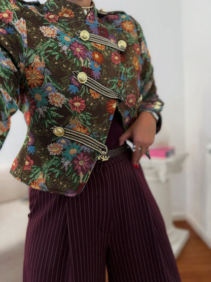 Casaco Militar Feminino em Jacquard Floral