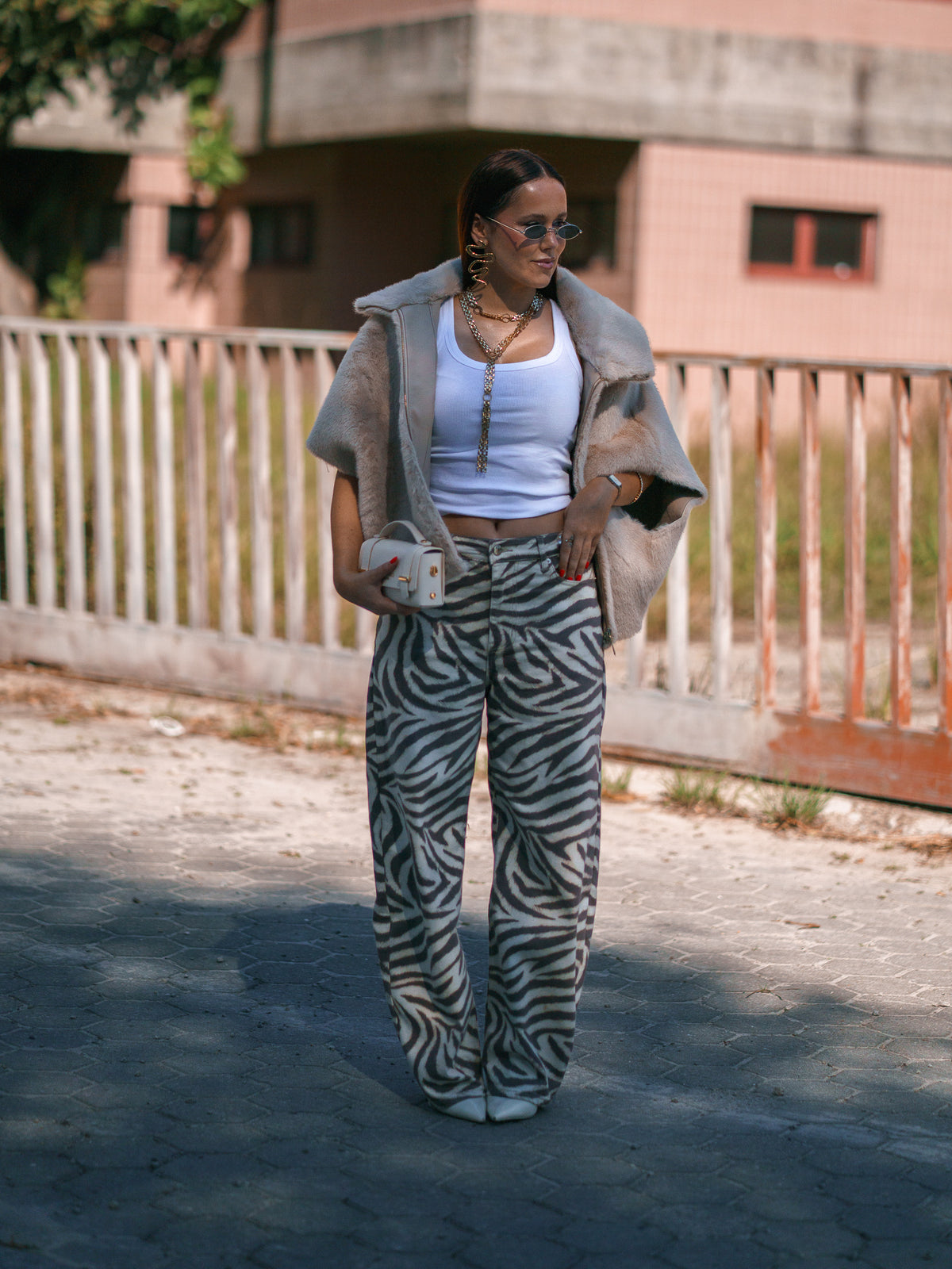 Calças Balloon Fit Zebra com Elastano
