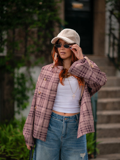 Abrigo reversible con estampado de cuadros vichy