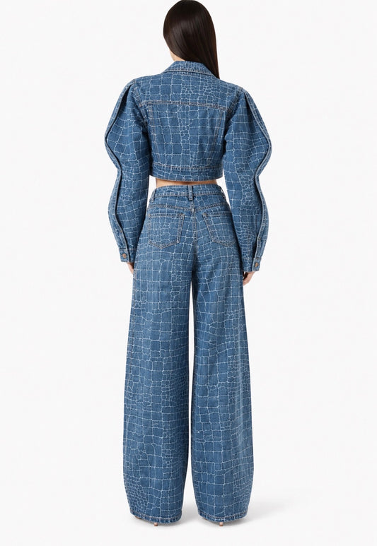 Jean wide leg à motif crocodile