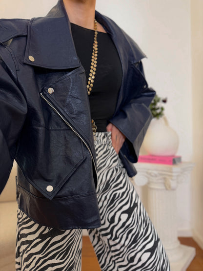 Casaco Biker Oversized Efeito Pele