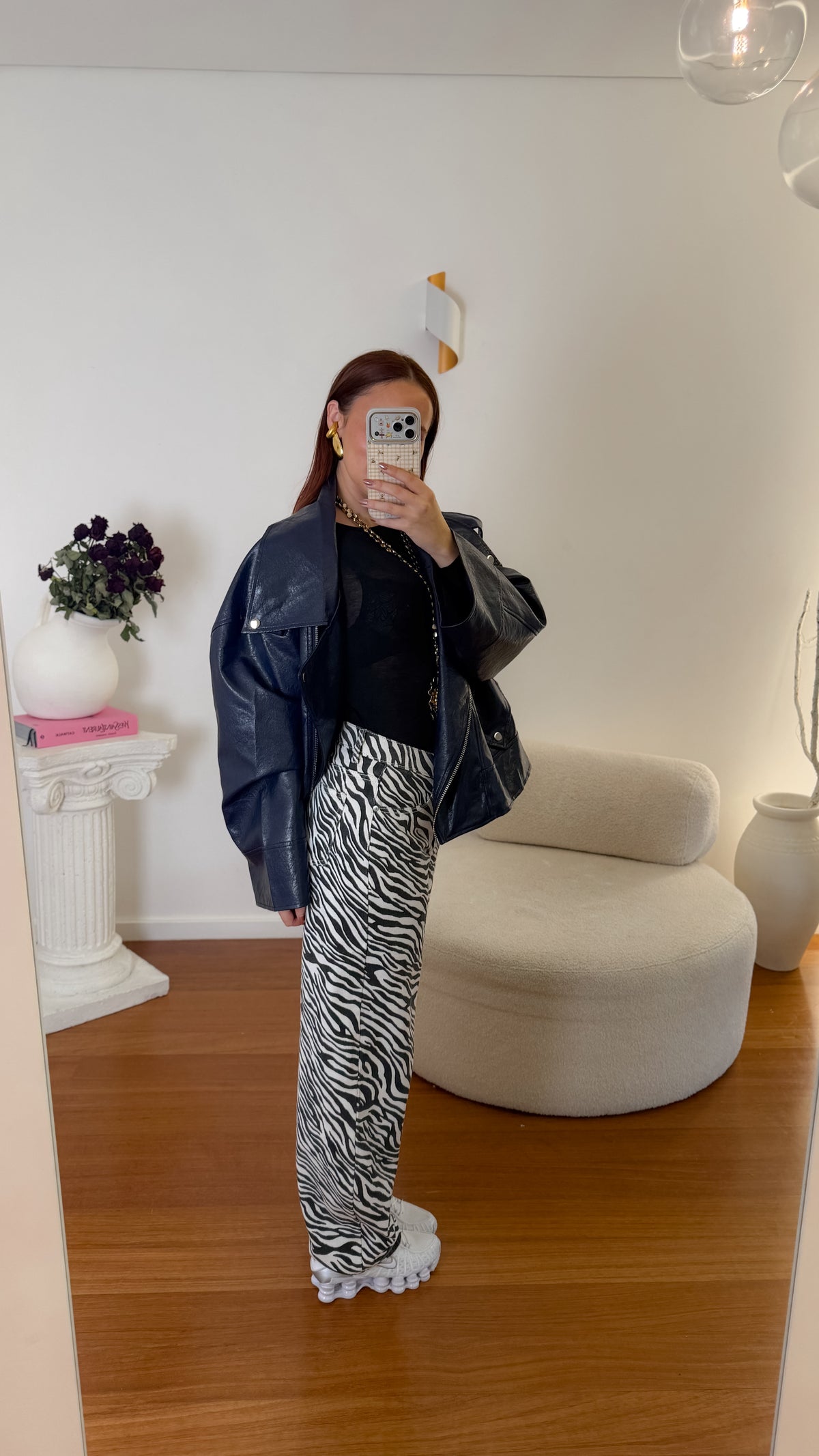Casaco Biker Oversized Efeito Pele