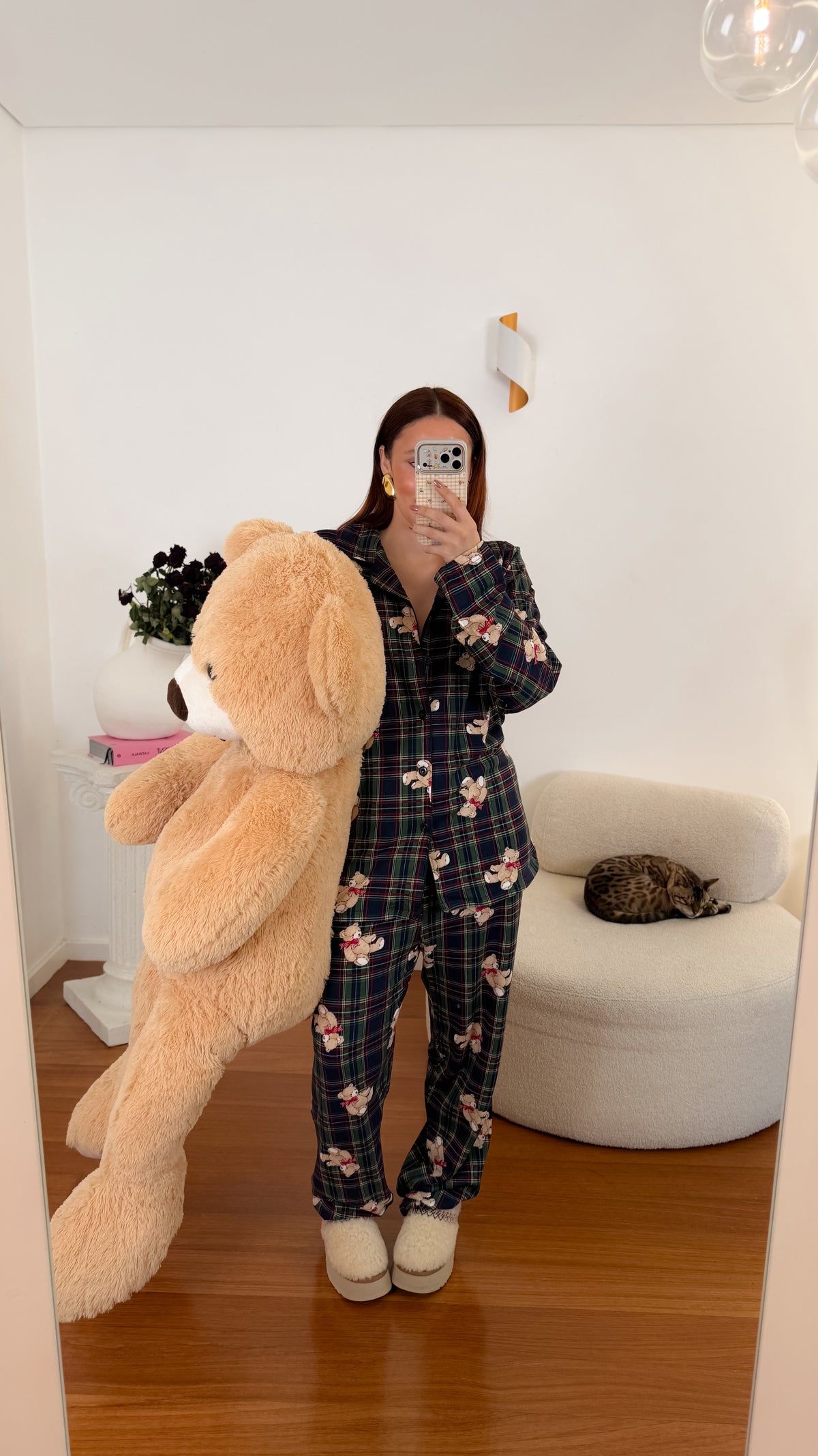 Pijama Unissexo Cardado com Ursinhos e Padrão Xadrez