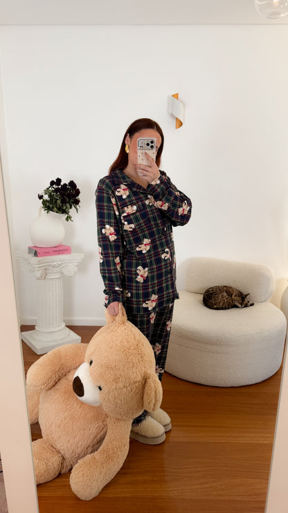 Pijama Unissexo Cardado com Ursinhos e Padrão Xadrez