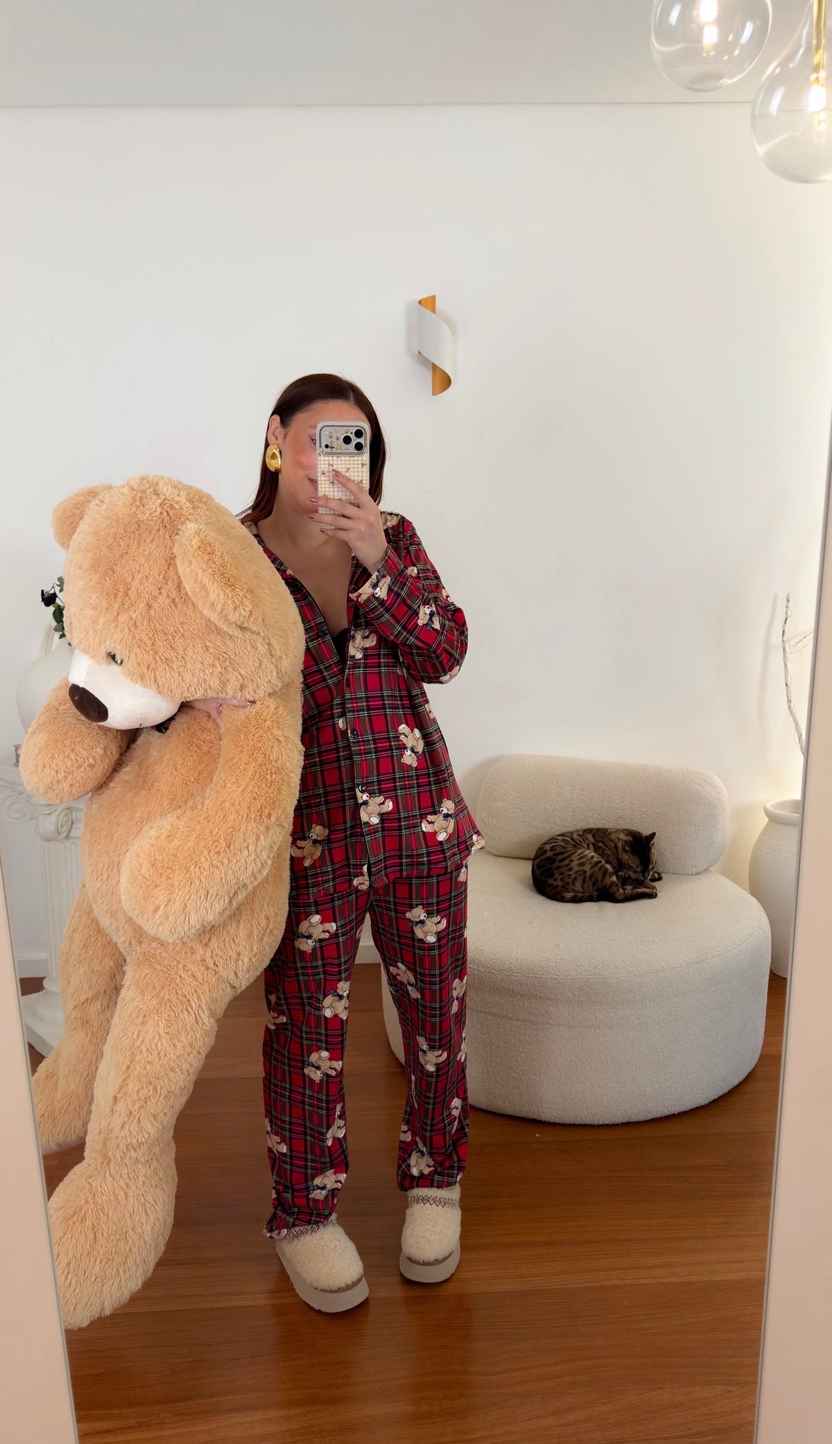 Pijama Unissexo Cardado com Ursinhos e Padrão Xadrez